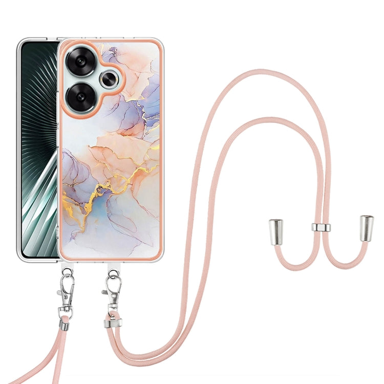 For Xiaomi Poco F6 5G Electroplating Pattern IMD TPU Shockproof Case with Neck Lanyard