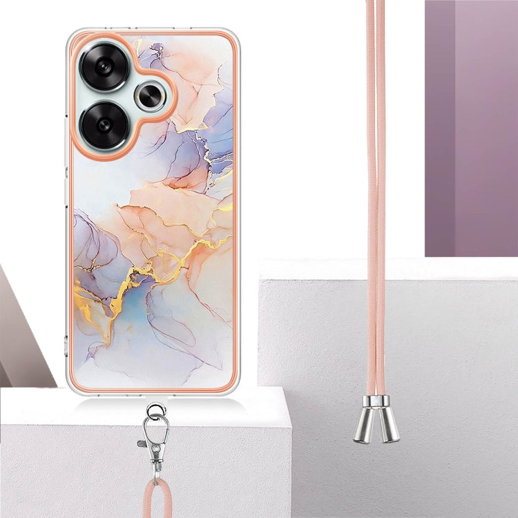 For Xiaomi Poco F6 5G Electroplating Pattern IMD TPU Shockproof Case with Neck Lanyard