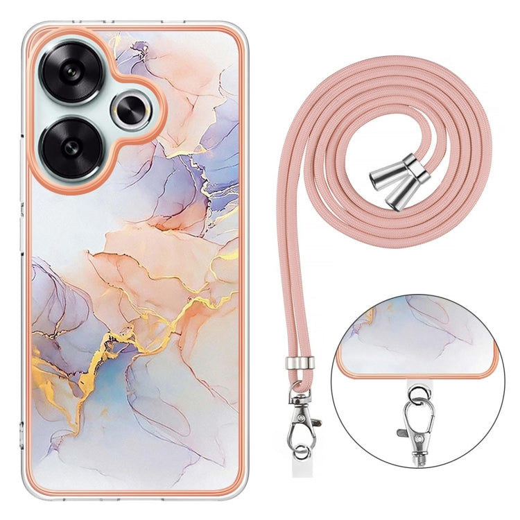 For Xiaomi Poco F6 5G Electroplating Pattern IMD TPU Shockproof Case with Neck Lanyard