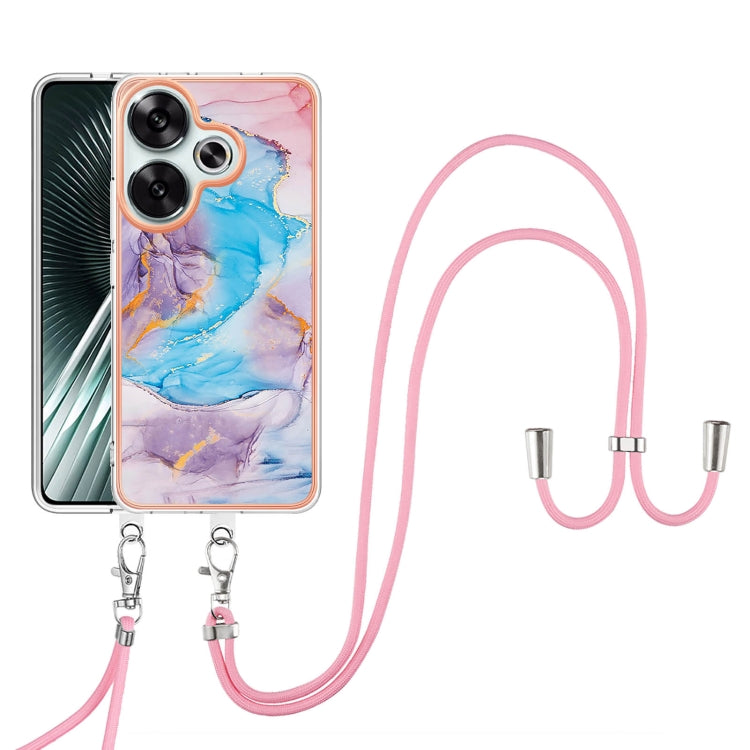 For Xiaomi Poco F6 5G Electroplating Pattern IMD TPU Shockproof Case with Neck Lanyard