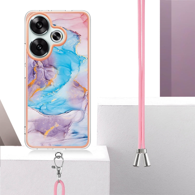 For Xiaomi Poco F6 5G Electroplating Pattern IMD TPU Shockproof Case with Neck Lanyard
