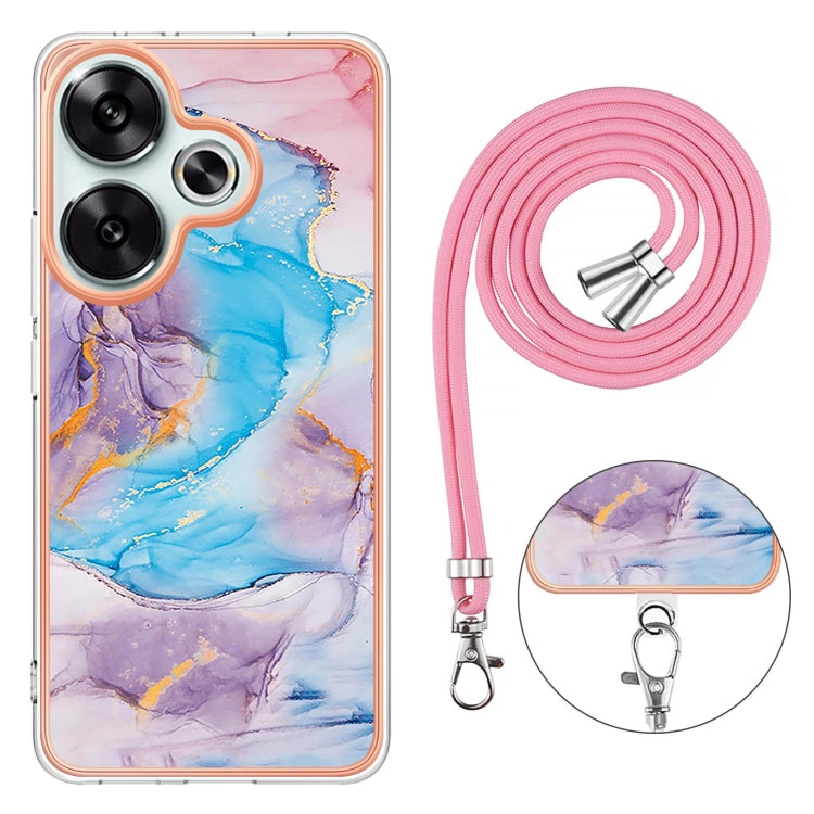 For Xiaomi Poco F6 5G Electroplating Pattern IMD TPU Shockproof Case with Neck Lanyard