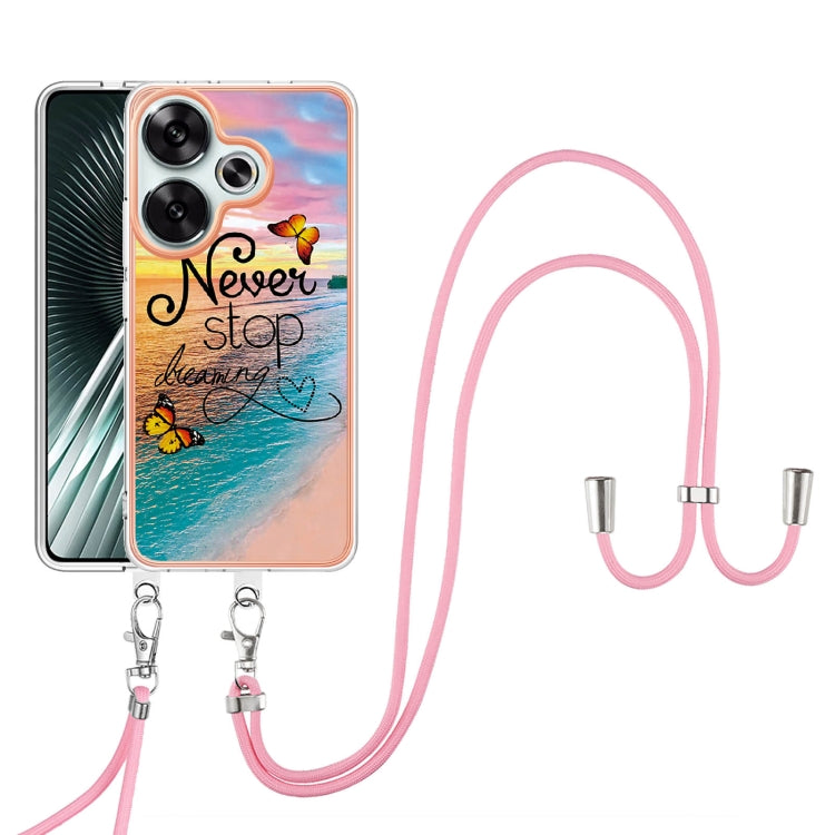 For Xiaomi Poco F6 5G Electroplating Pattern IMD TPU Shockproof Case with Neck Lanyard