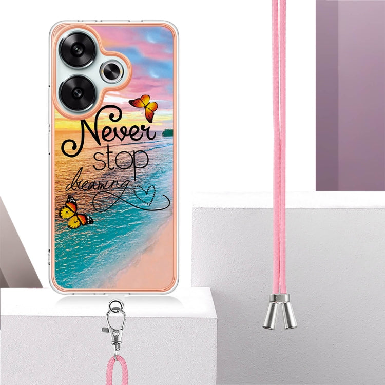 For Xiaomi Poco F6 5G Electroplating Pattern IMD TPU Shockproof Case with Neck Lanyard