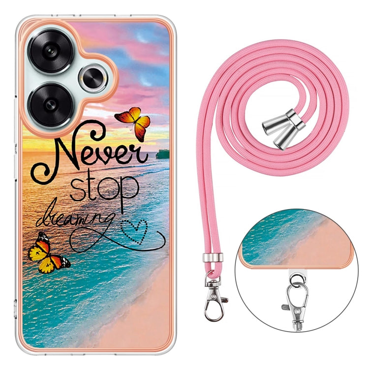 For Xiaomi Poco F6 5G Electroplating Pattern IMD TPU Shockproof Case with Neck Lanyard