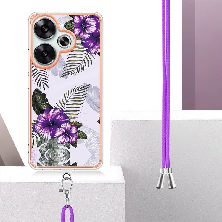 For Xiaomi Poco F6 5G Electroplating Pattern IMD TPU Shockproof Case with Neck Lanyard