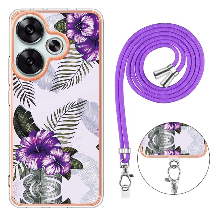 For Xiaomi Poco F6 5G Electroplating Pattern IMD TPU Shockproof Case with Neck Lanyard