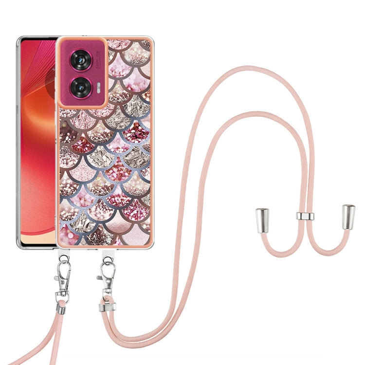 For Motorola Edge 50 Fusion Electroplating Pattern IMD TPU Shockproof Case with Neck Lanyard
