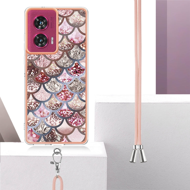 For Motorola Edge 50 Fusion Electroplating Pattern IMD TPU Shockproof Case with Neck Lanyard