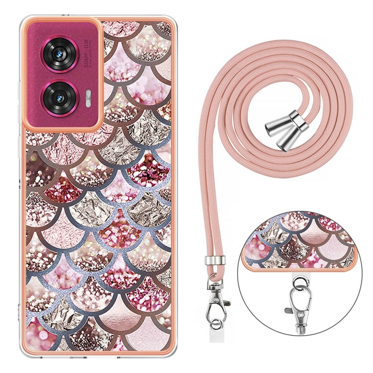 For Motorola Edge 50 Fusion Electroplating Pattern IMD TPU Shockproof Case with Neck Lanyard