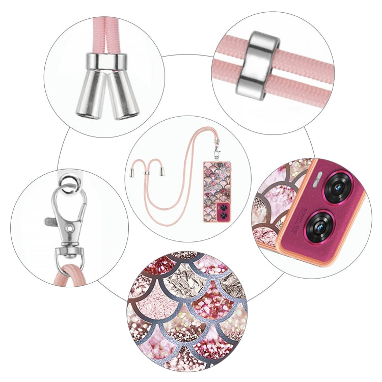 For Motorola Edge 50 Fusion Electroplating Pattern IMD TPU Shockproof Case with Neck Lanyard