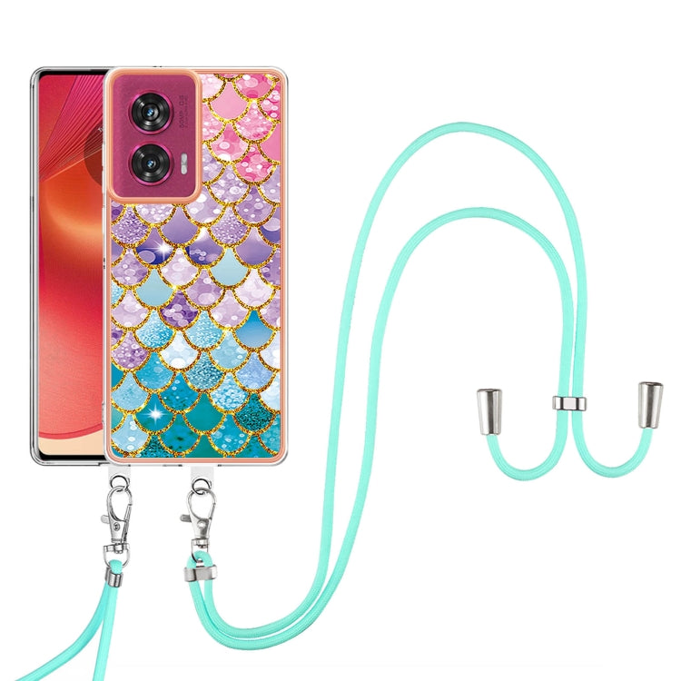 For Motorola Edge 50 Fusion Electroplating Pattern IMD TPU Shockproof Case with Neck Lanyard