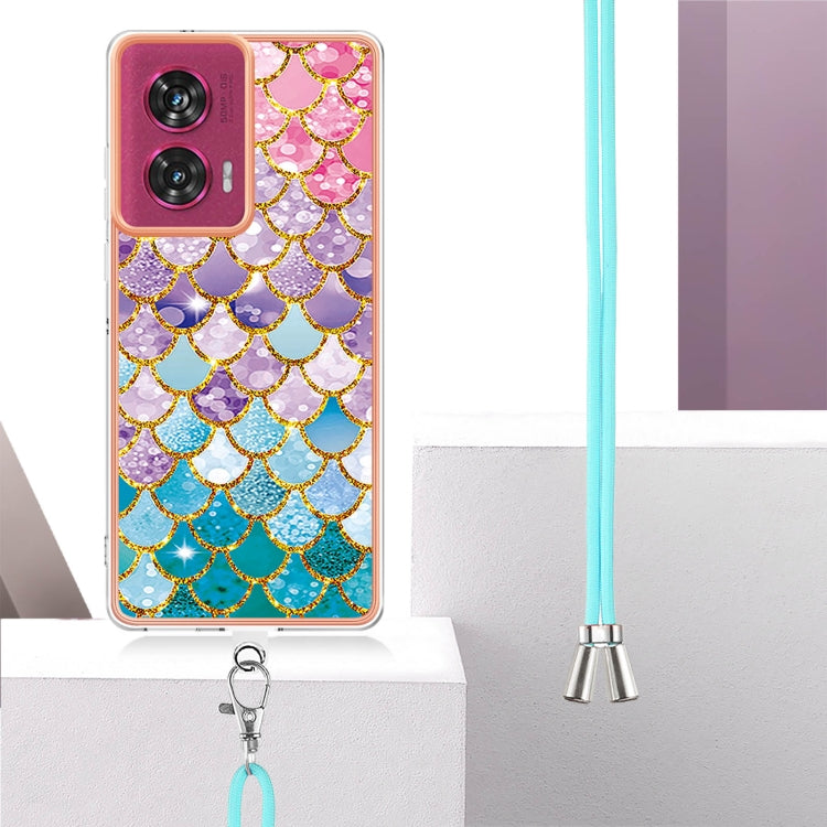For Motorola Edge 50 Fusion Electroplating Pattern IMD TPU Shockproof Case with Neck Lanyard