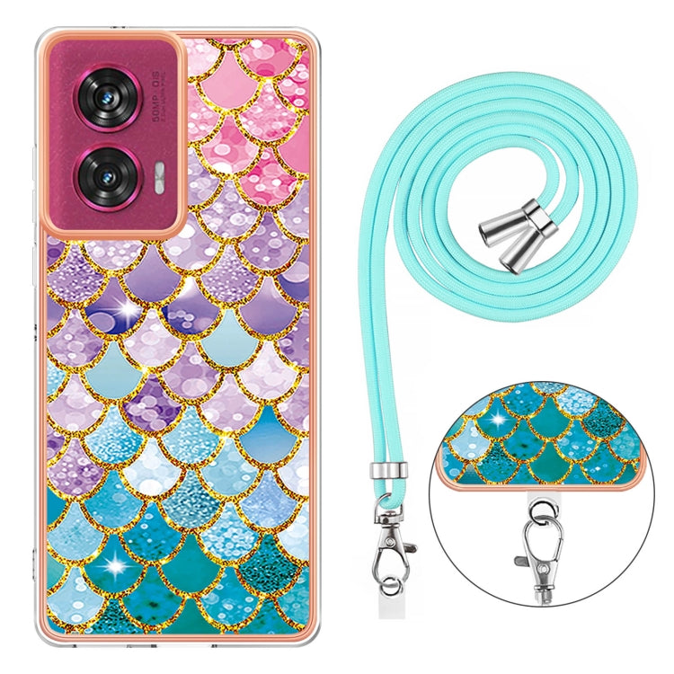 For Motorola Edge 50 Fusion Electroplating Pattern IMD TPU Shockproof Case with Neck Lanyard