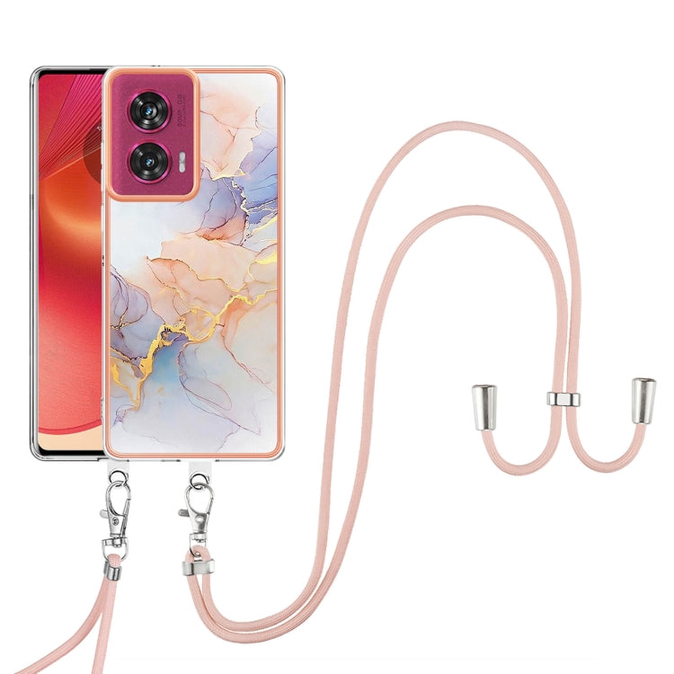 For Motorola Edge 50 Fusion Electroplating Pattern IMD TPU Shockproof Case with Neck Lanyard