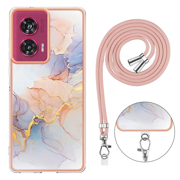For Motorola Edge 50 Fusion Electroplating Pattern IMD TPU Shockproof Case with Neck Lanyard