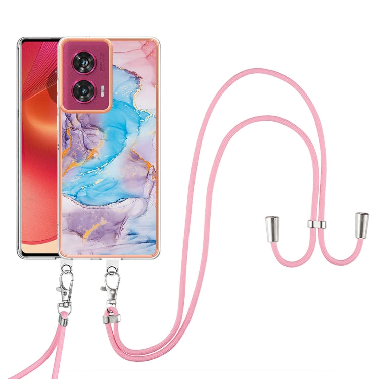 For Motorola Edge 50 Fusion Electroplating Pattern IMD TPU Shockproof Case with Neck Lanyard
