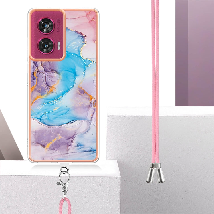 For Motorola Edge 50 Fusion Electroplating Pattern IMD TPU Shockproof Case with Neck Lanyard