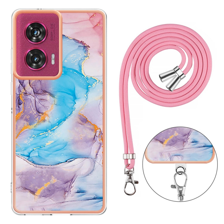 For Motorola Edge 50 Fusion Electroplating Pattern IMD TPU Shockproof Case with Neck Lanyard