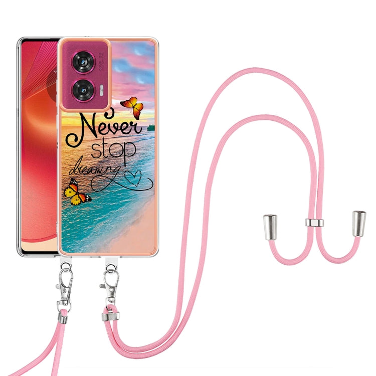For Motorola Edge 50 Fusion Electroplating Pattern IMD TPU Shockproof Case with Neck Lanyard