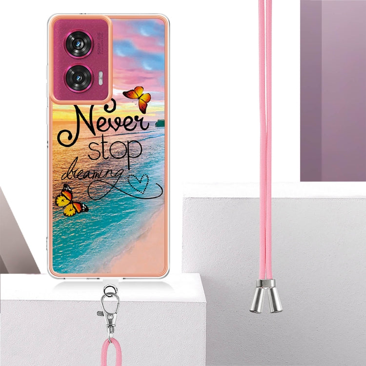 For Motorola Edge 50 Fusion Electroplating Pattern IMD TPU Shockproof Case with Neck Lanyard