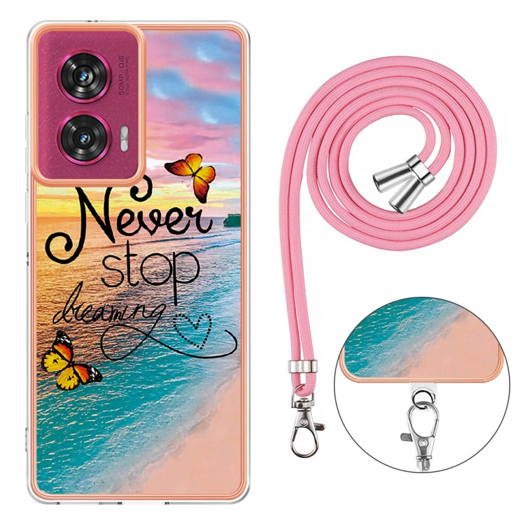 For Motorola Edge 50 Fusion Electroplating Pattern IMD TPU Shockproof Case with Neck Lanyard