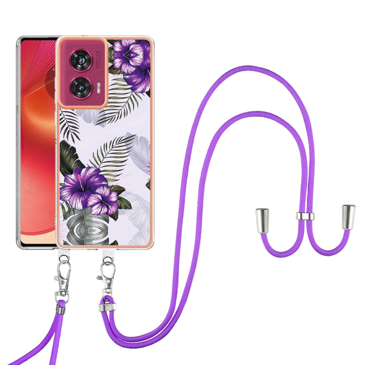 For Motorola Edge 50 Fusion Electroplating Pattern IMD TPU Shockproof Case with Neck Lanyard