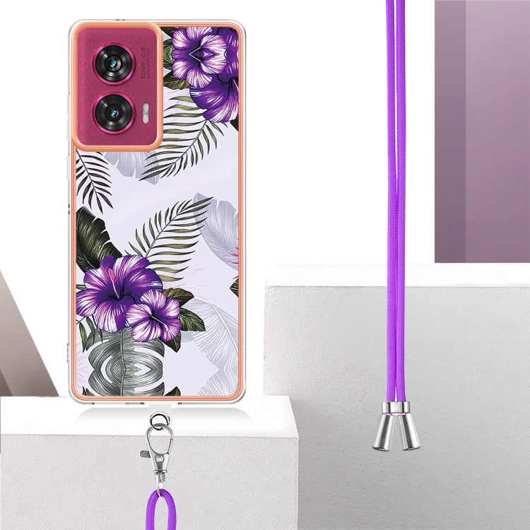 For Motorola Edge 50 Fusion Electroplating Pattern IMD TPU Shockproof Case with Neck Lanyard