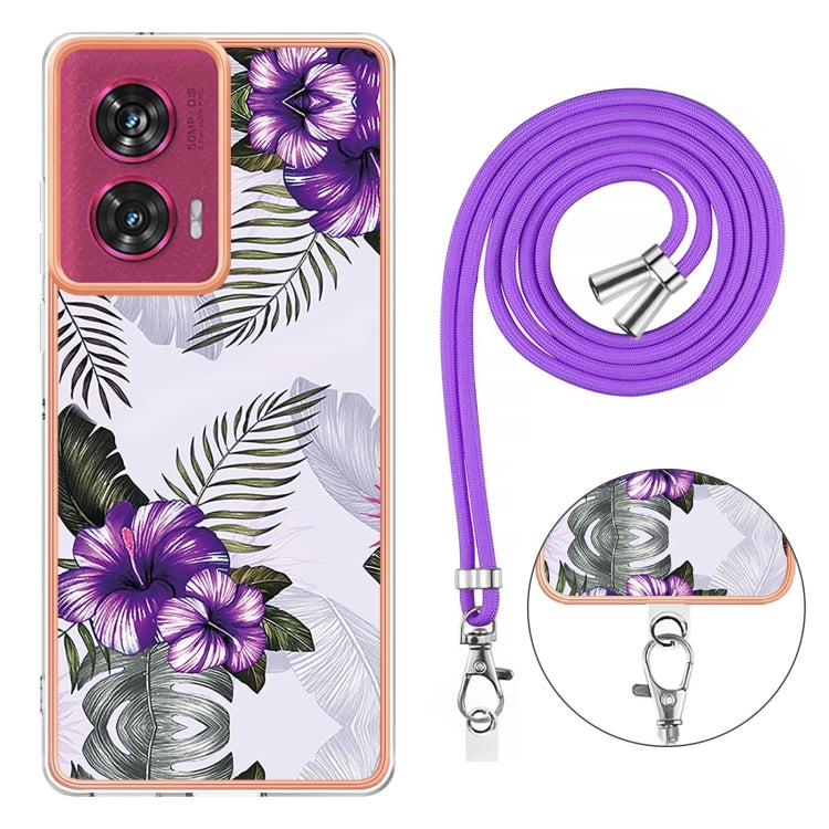 For Motorola Edge 50 Fusion Electroplating Pattern IMD TPU Shockproof Case with Neck Lanyard