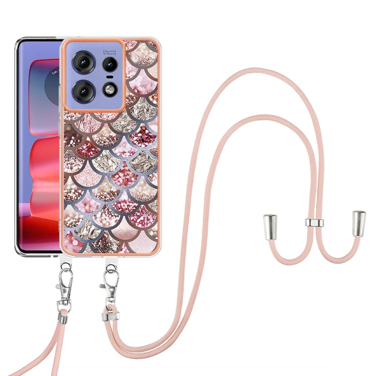 For Motorola Edge 50 Pro Electroplating Pattern IMD TPU Shockproof Case with Neck Lanyard