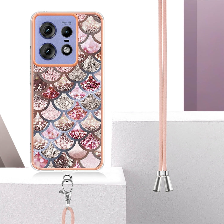 For Motorola Edge 50 Pro Electroplating Pattern IMD TPU Shockproof Case with Neck Lanyard