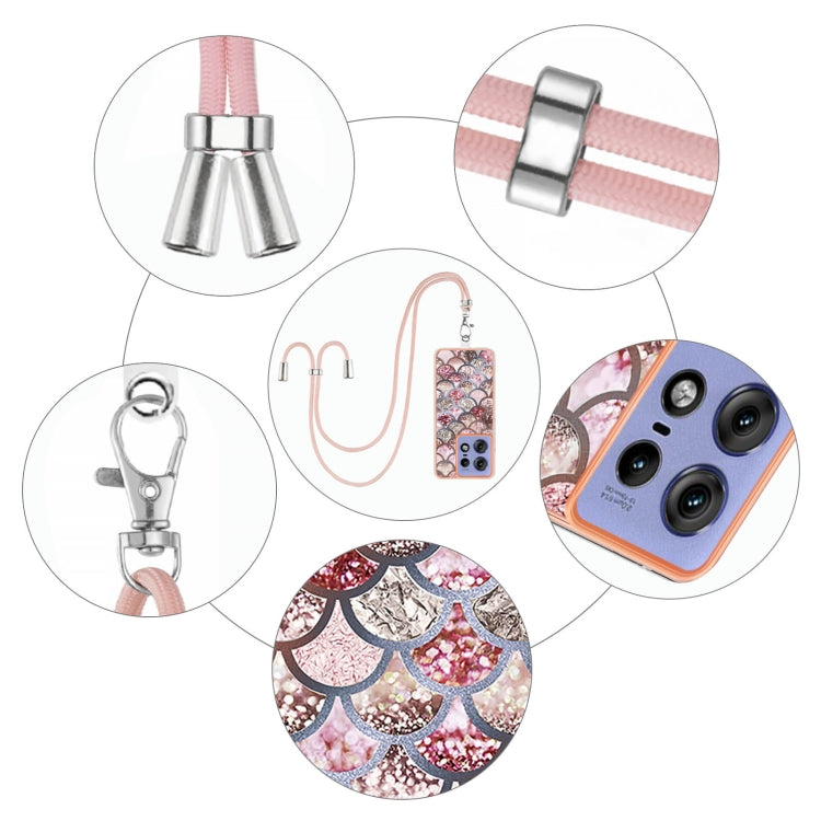 For Motorola Edge 50 Pro Electroplating Pattern IMD TPU Shockproof Case with Neck Lanyard