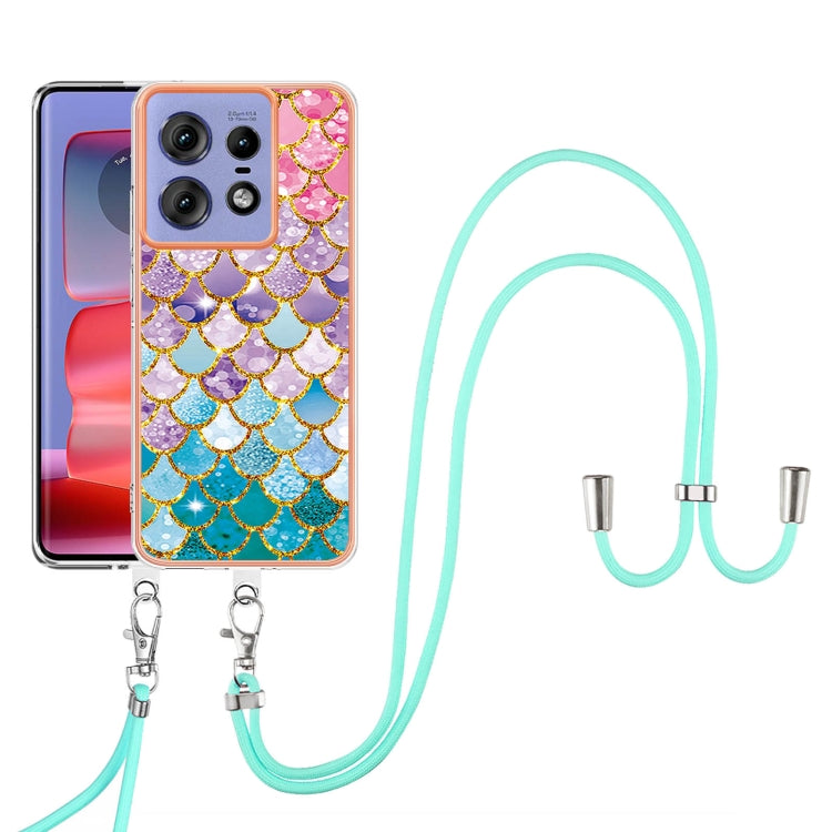 For Motorola Edge 50 Pro Electroplating Pattern IMD TPU Shockproof Case with Neck Lanyard