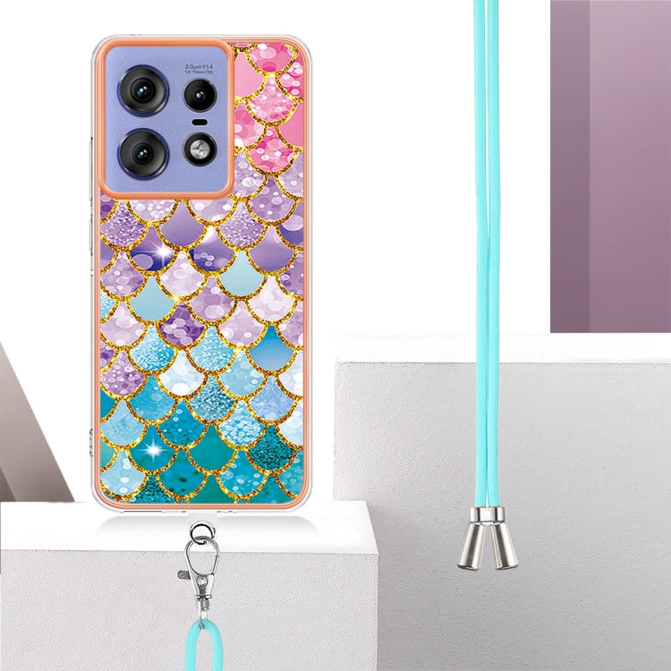 For Motorola Edge 50 Pro Electroplating Pattern IMD TPU Shockproof Case with Neck Lanyard