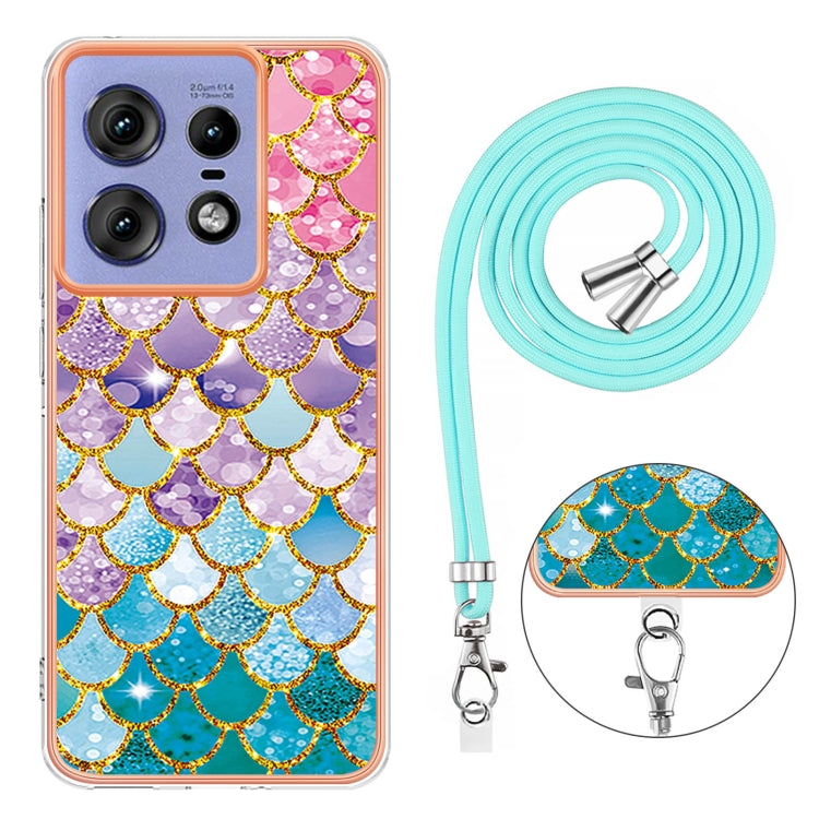 For Motorola Edge 50 Pro Electroplating Pattern IMD TPU Shockproof Case with Neck Lanyard