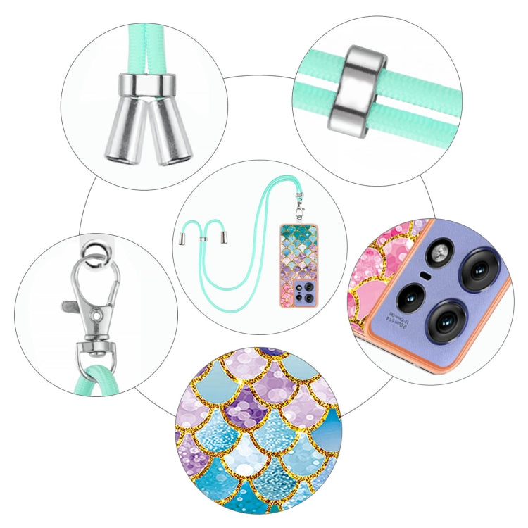For Motorola Edge 50 Pro Electroplating Pattern IMD TPU Shockproof Case with Neck Lanyard