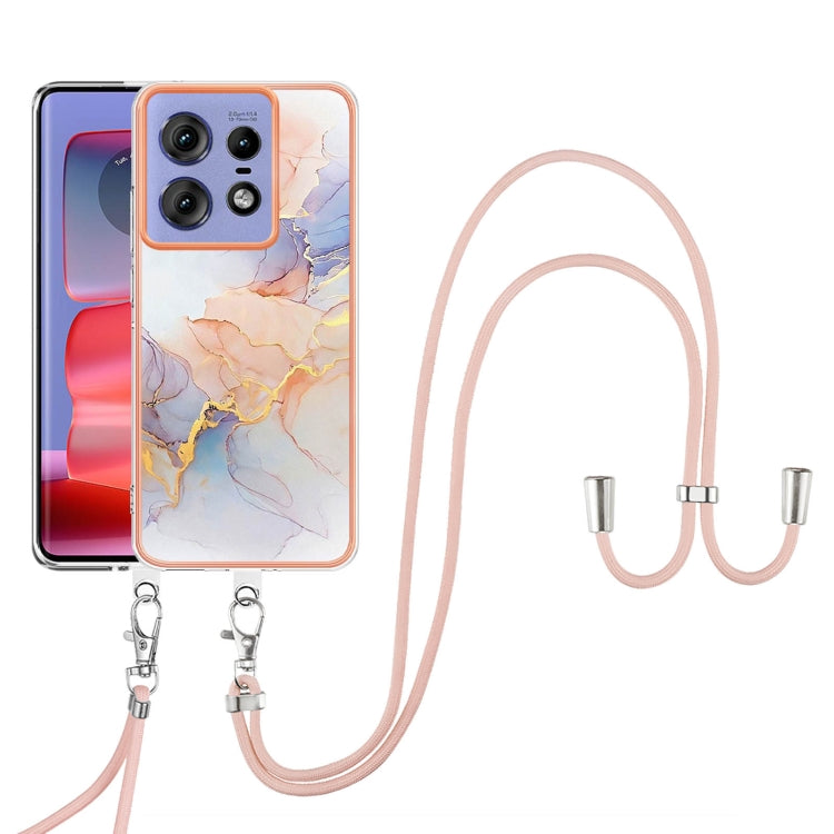 For Motorola Edge 50 Pro Electroplating Pattern IMD TPU Shockproof Case with Neck Lanyard