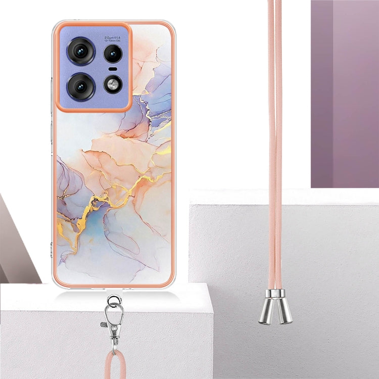 For Motorola Edge 50 Pro Electroplating Pattern IMD TPU Shockproof Case with Neck Lanyard