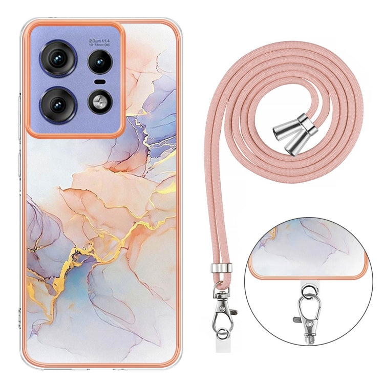 For Motorola Edge 50 Pro Electroplating Pattern IMD TPU Shockproof Case with Neck Lanyard