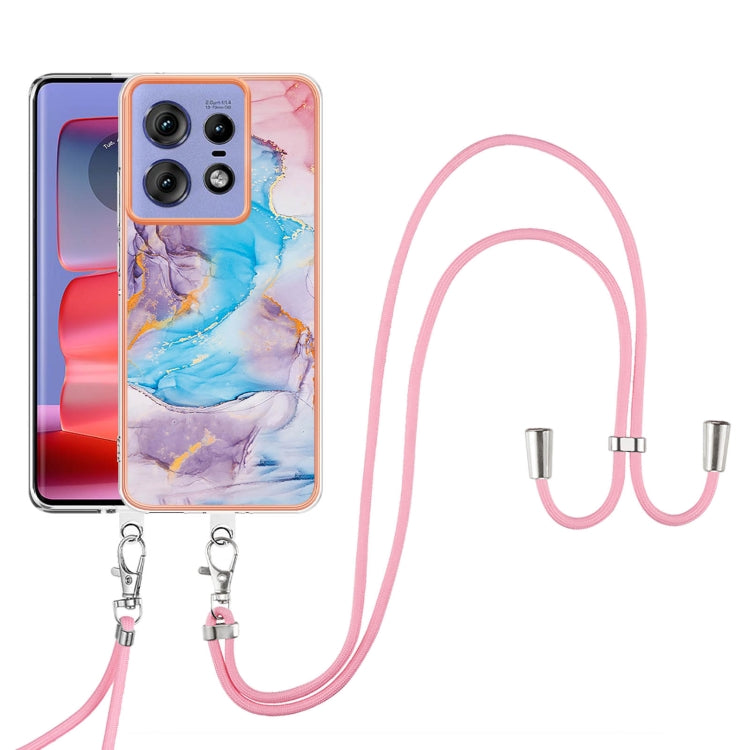For Motorola Edge 50 Pro Electroplating Pattern IMD TPU Shockproof Case with Neck Lanyard
