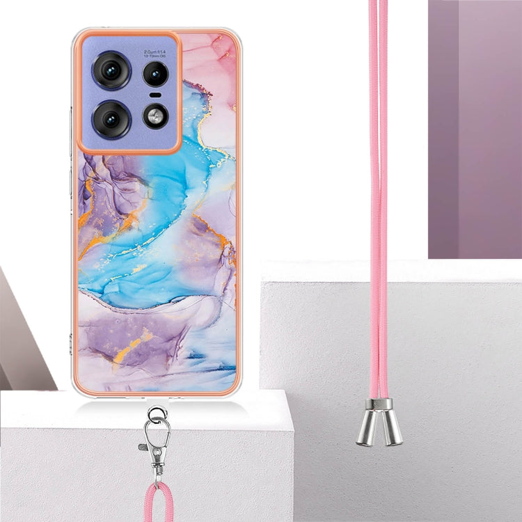 For Motorola Edge 50 Pro Electroplating Pattern IMD TPU Shockproof Case with Neck Lanyard