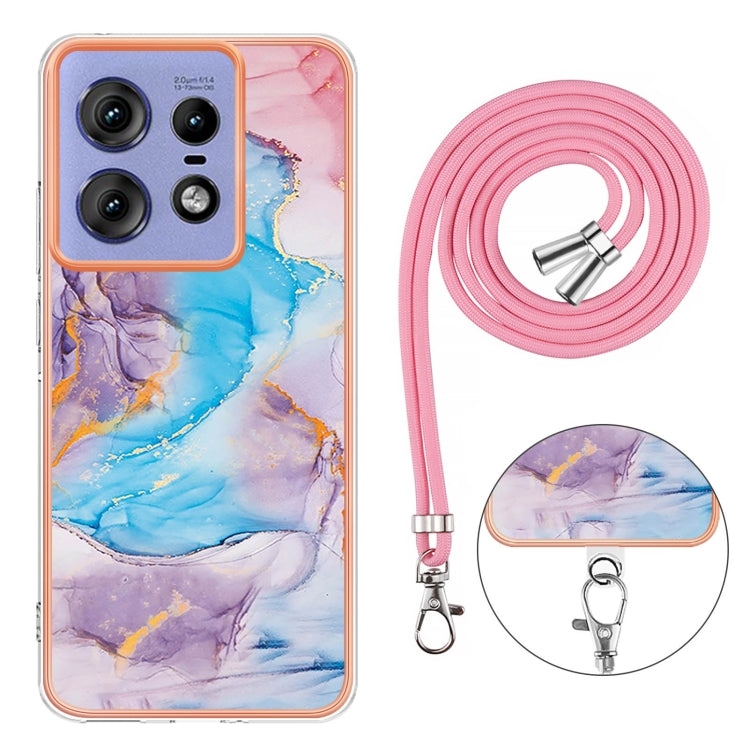 For Motorola Edge 50 Pro Electroplating Pattern IMD TPU Shockproof Case with Neck Lanyard