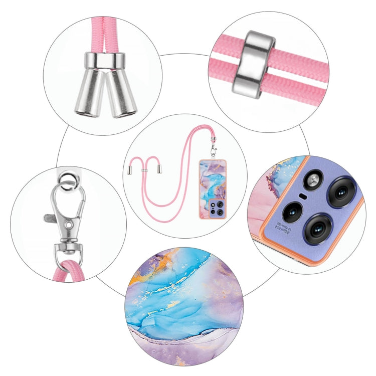 For Motorola Edge 50 Pro Electroplating Pattern IMD TPU Shockproof Case with Neck Lanyard