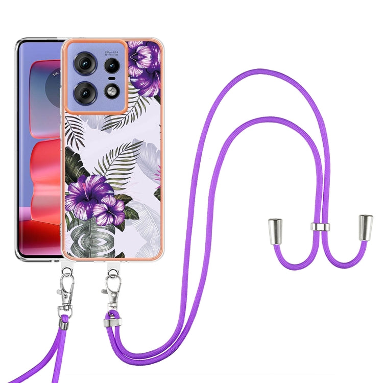 For Motorola Edge 50 Pro Electroplating Pattern IMD TPU Shockproof Case with Neck Lanyard