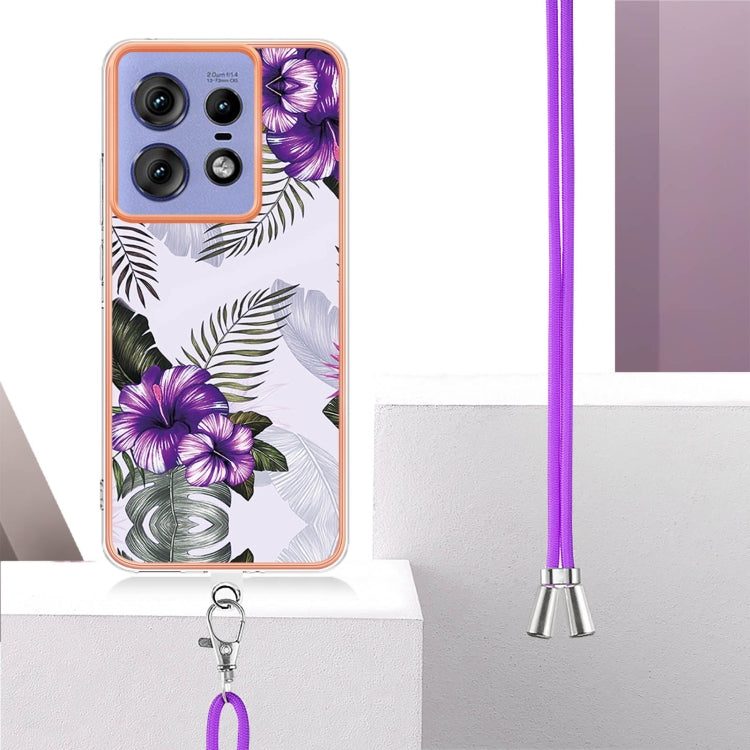 For Motorola Edge 50 Pro Electroplating Pattern IMD TPU Shockproof Case with Neck Lanyard