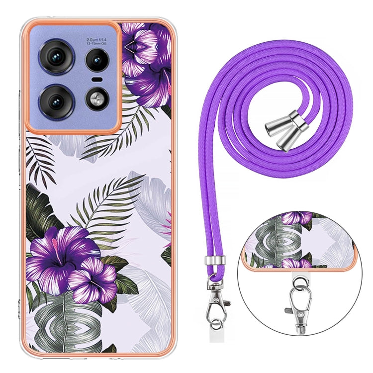 For Motorola Edge 50 Pro Electroplating Pattern IMD TPU Shockproof Case with Neck Lanyard