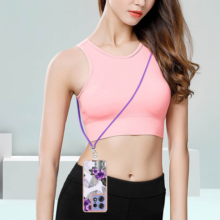 For Motorola Edge 50 Pro Electroplating Pattern IMD TPU Shockproof Case with Neck Lanyard