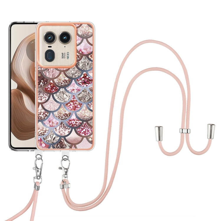 For Motorola Edge 50 Ultra Electroplating Pattern IMD TPU Shockproof Case with Neck Lanyard