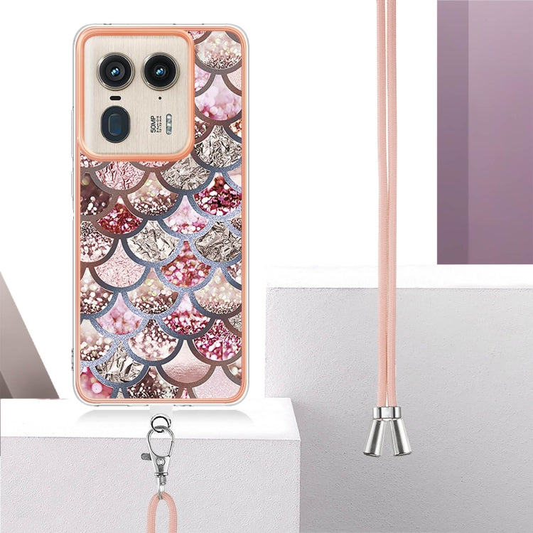 For Motorola Edge 50 Ultra Electroplating Pattern IMD TPU Shockproof Case with Neck Lanyard