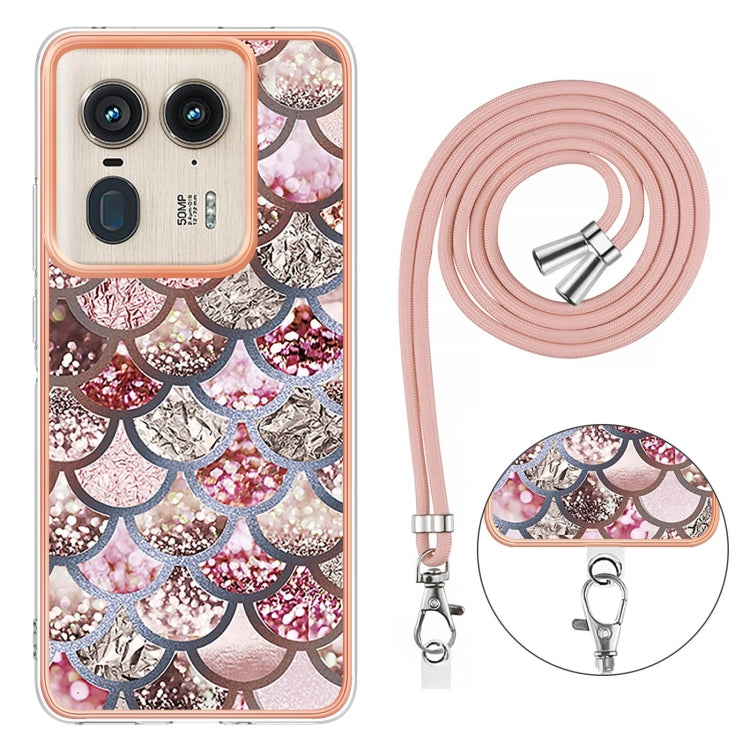 For Motorola Edge 50 Ultra Electroplating Pattern IMD TPU Shockproof Case with Neck Lanyard